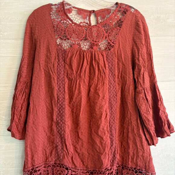 Knox Rose Tops - Knox Rose Lace Bell Sleeve Tunic Top Size S terracota